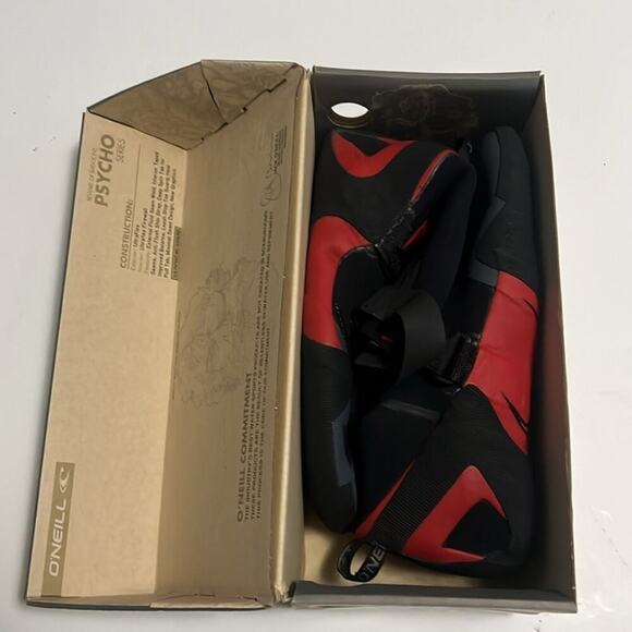 NIB O’NEILL PSYCHOFREAK SPLIT TOE 3.5MM BLACK & RED WETSUIT SWIM BOOTS. SIZE 12 - Picture 5 of 12